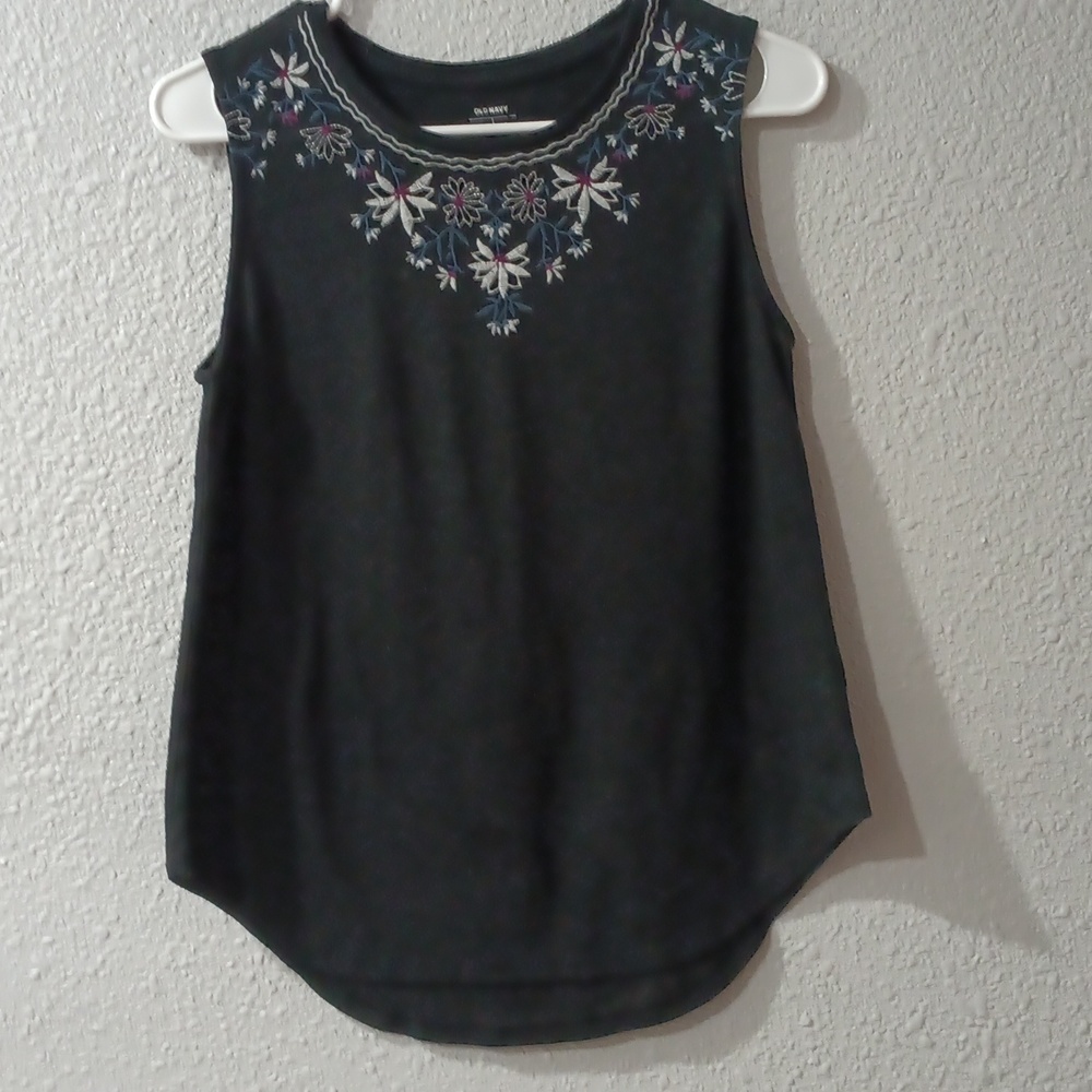 Old Navy Black Floral Embroidered Tank Top,  Ladies Size X-Small